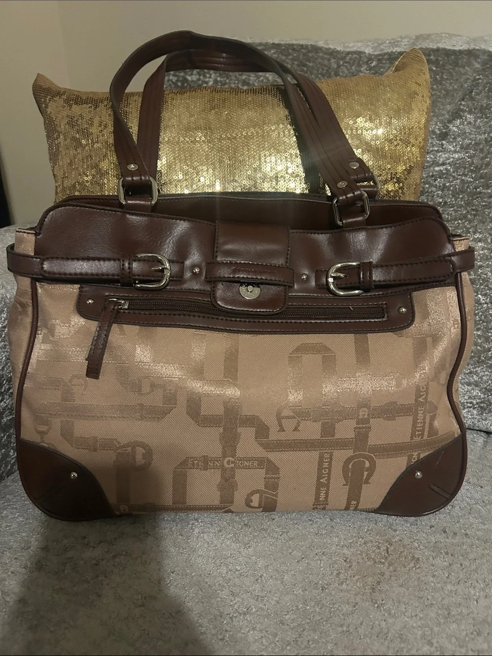 Brown Canvas and Leather Tote Bag